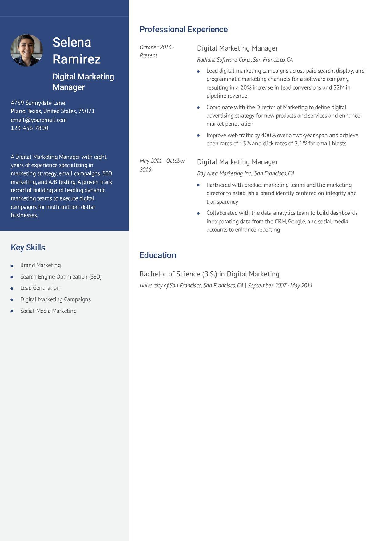 Digital Marketing Manager Resume