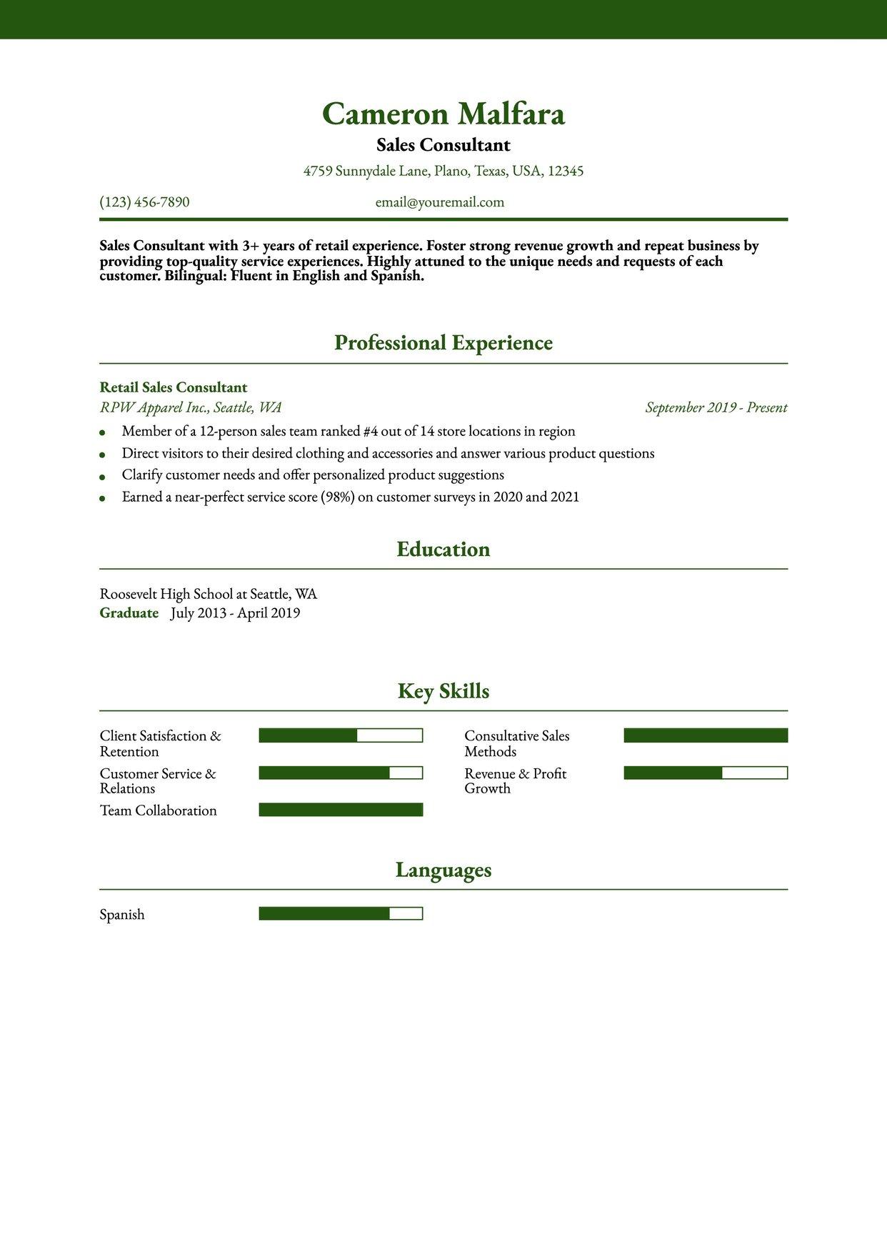 Sales Consultant Resume