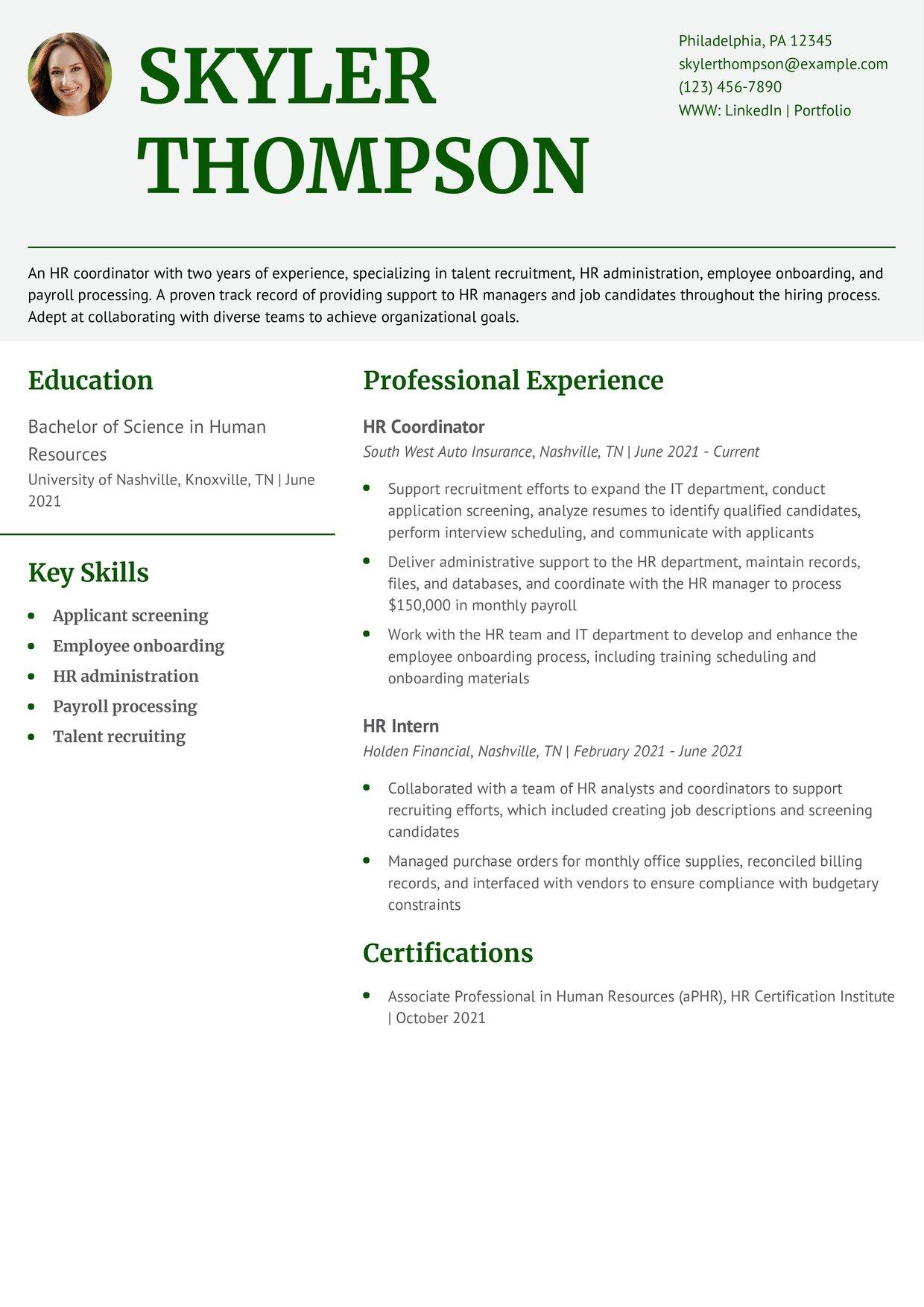 HR Coordinator Resume