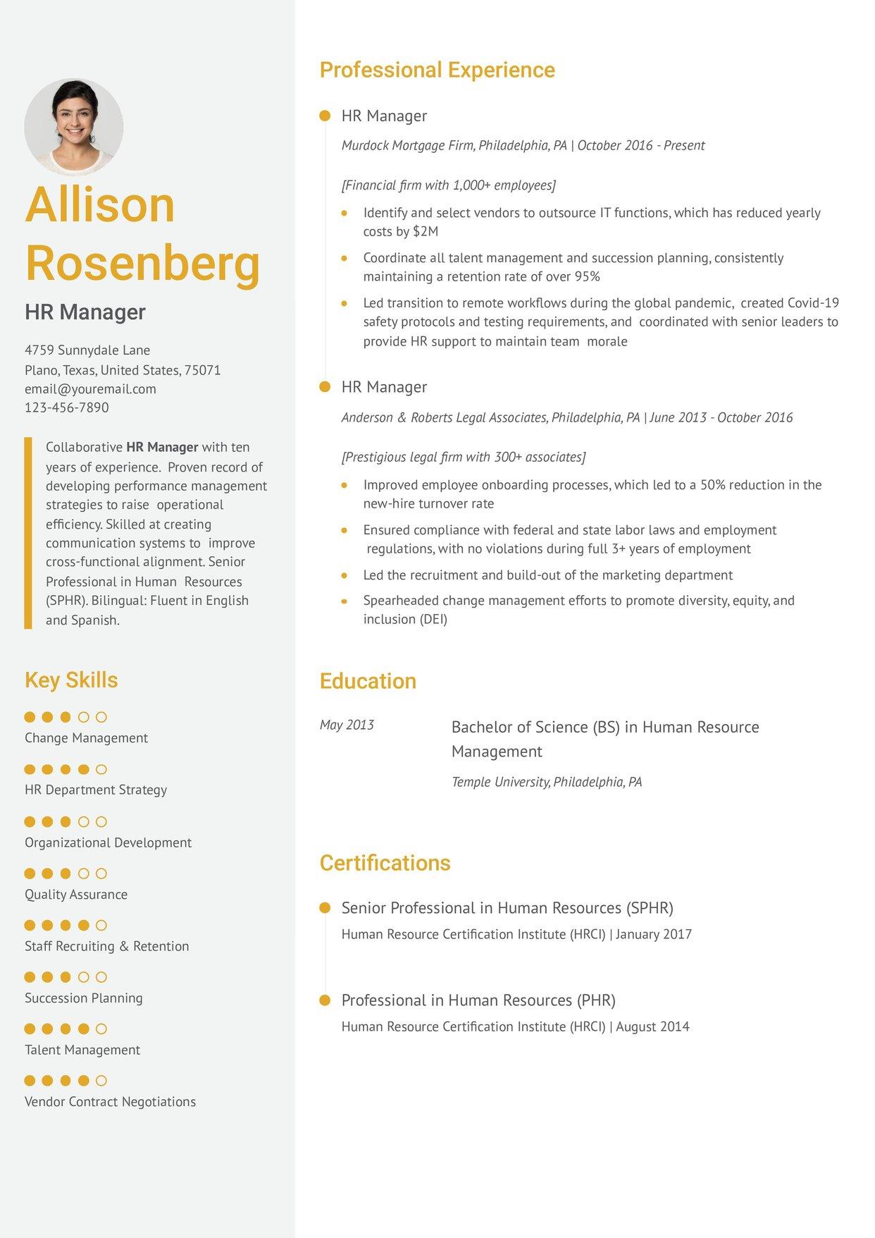 HR Manager Resume