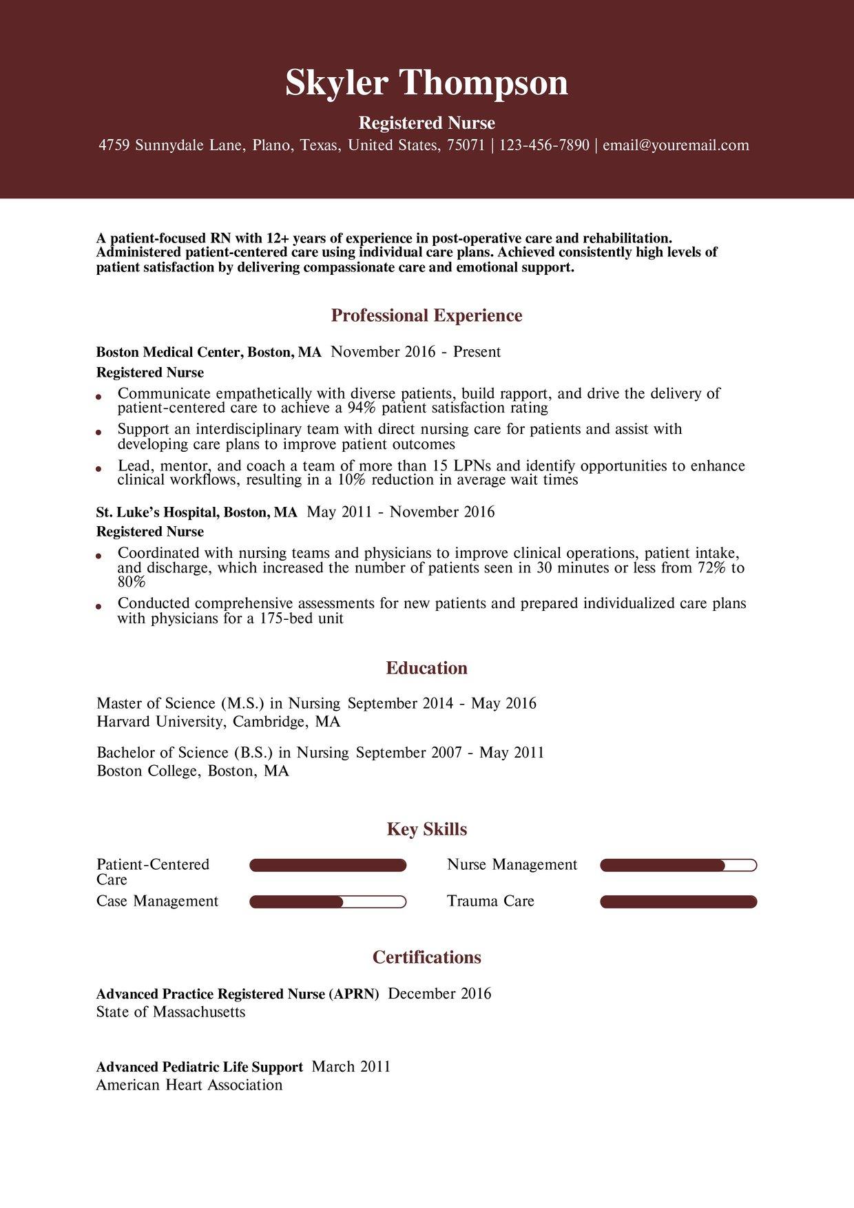 Nurse Resume Example