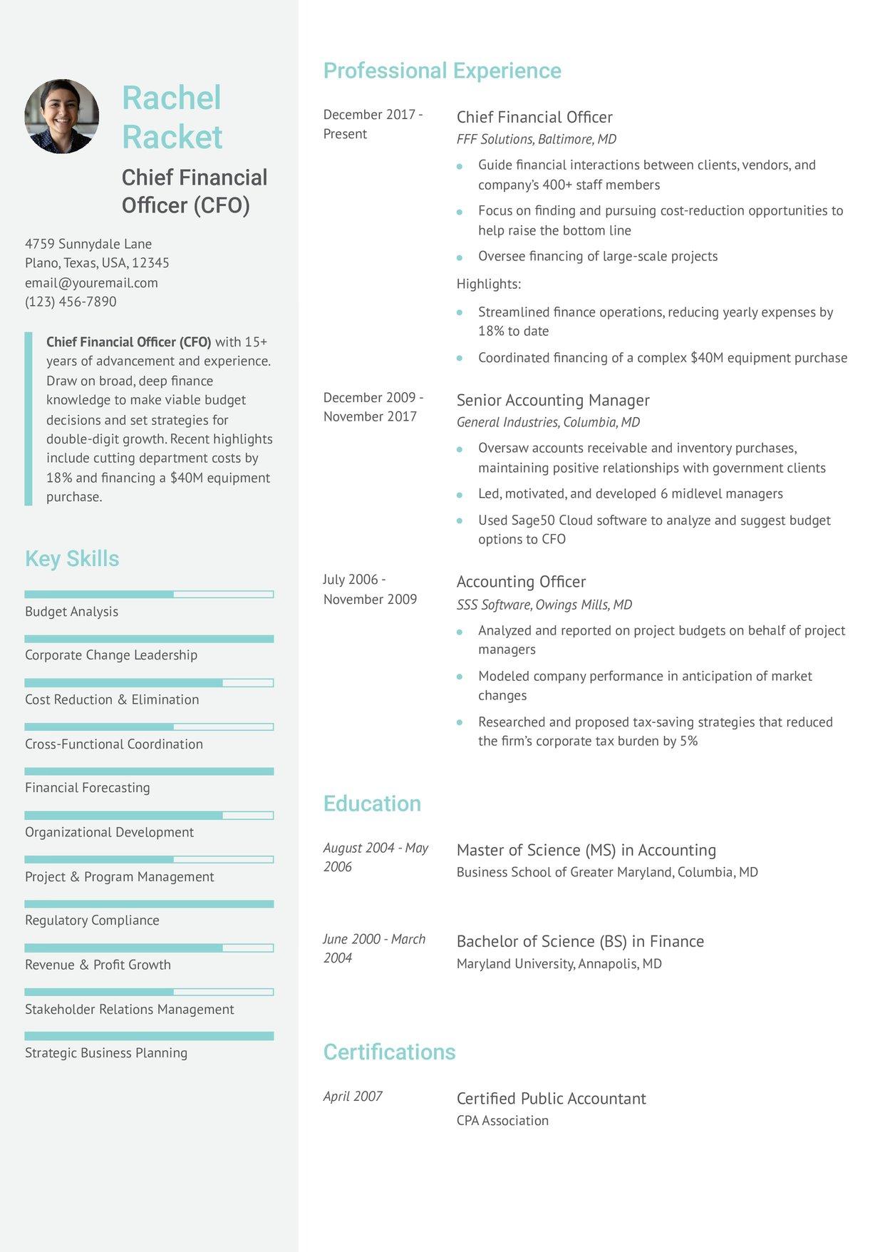 Chief Financial Officer Resume