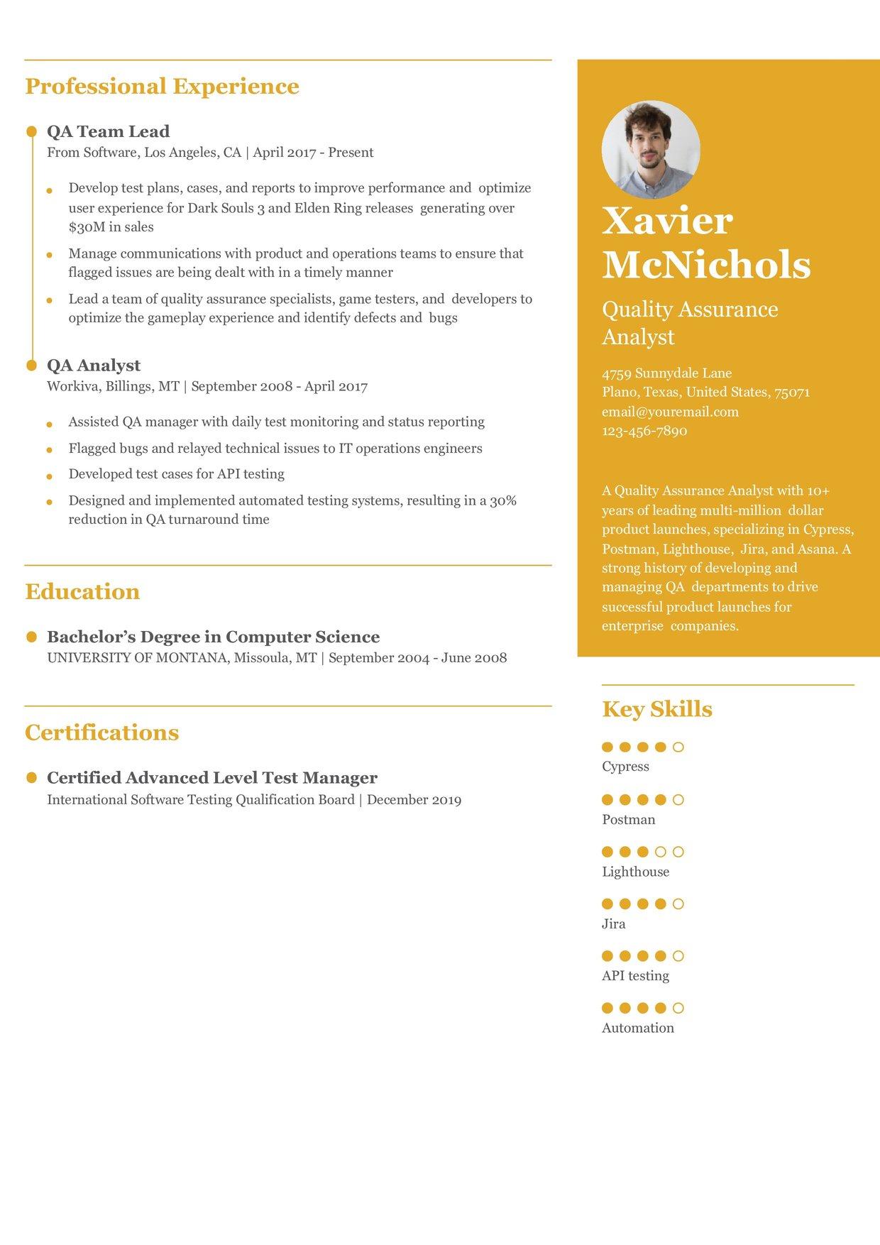 Quality Assurance (QA) Resume Example
