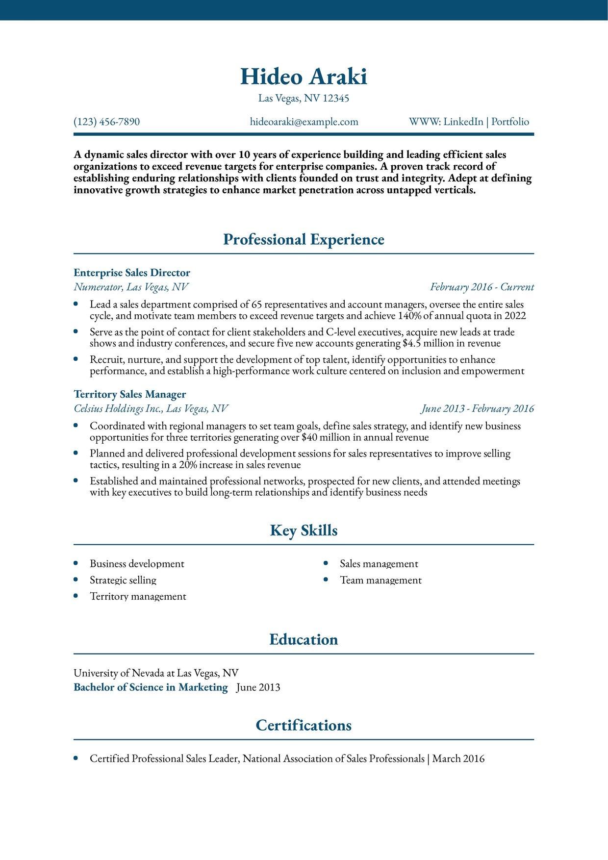 Sales Director Resume