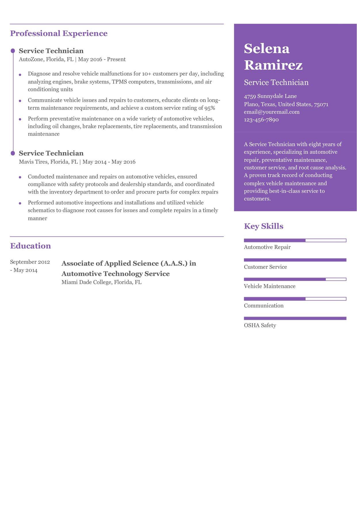 Service Technician Resume Example