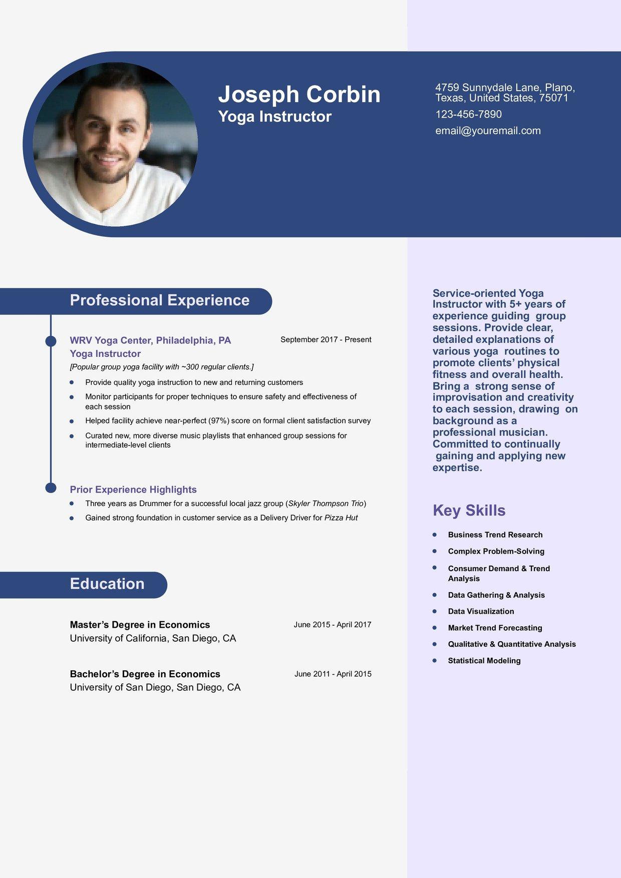 Yoga Instructor Resume