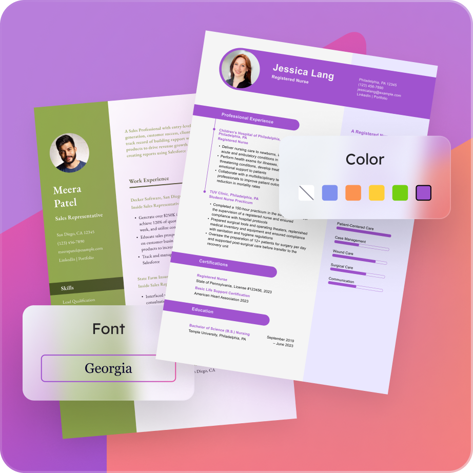 Customizable modern resume design templates.